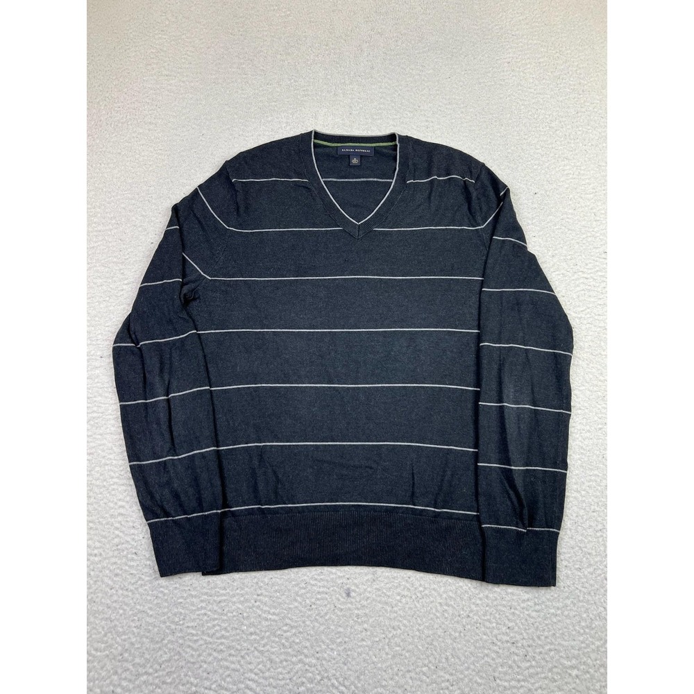 Banana Republic Sweater Mens Medium Gray Silk Cashmere V Neck Stripe Lightweight